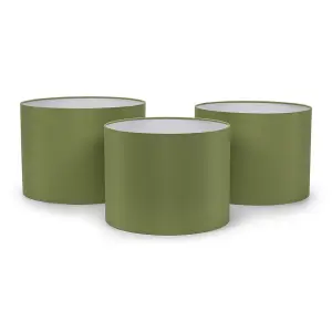 ValueLights Torbery Set of 3 - Small Medium Large Easy Fit Ceiling Light Shades Fabric Drum Lampshades - Olive Green