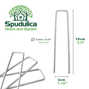 Spudulica 6" Garden Pegs  U Shaped Pins for Weed Membrane, Artificial Grass, Garden Netting, Groundsheet 50 pack