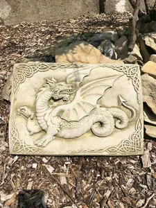 Celtic Welsh Dragon Plaque Hanging Wall Art Stone Statue Outdoor Garden Ornament