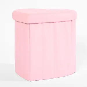 Storage Ottoman Faux Leather Heart Toy Clothing Folding Organiser Box Lid Stool