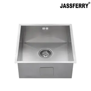 JASSFERRY Undermount Kitchen Sink Handmade 1.2mm Thickness Stainless Steel Single One Bowl 440 x 440 mm, with Overflow