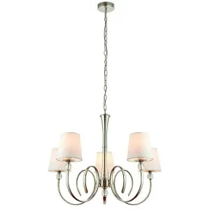 Luxury Hanging Ceiling Pendant Light Bright Nickel White Silk 5 Lamp Chandelier