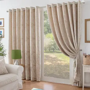 Chenille Jacquard Lined Ring Top Eyelet Curtains 229x229cm Cream