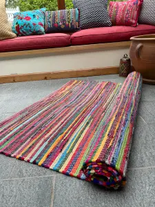 RAINBOW Rug Outdoor and Indoor Multicolour Flat Weave Style 150 cm x 300 cm