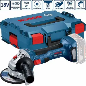 Bosch GWS 18V-7 125 18v 125mm Brushless Angle Grinder Bare L-BOXX +10 Inox Discs