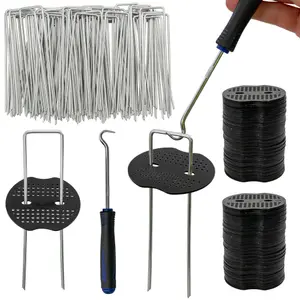 150 metal pegs/staples with buffer plates ,hold down weed matting+removal tool