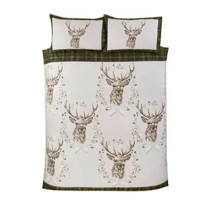 Stag & Wreath Winter Brushed Cotton Duvet Cover Set Green / Single Duvet Cover + 1 Standard Pillowcase