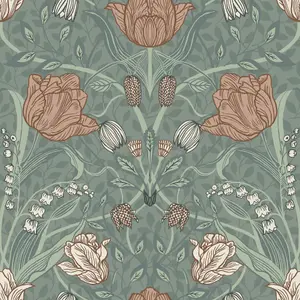 Galerie Apelviken 2 Green Orange Tulips Smooth Wallpaper