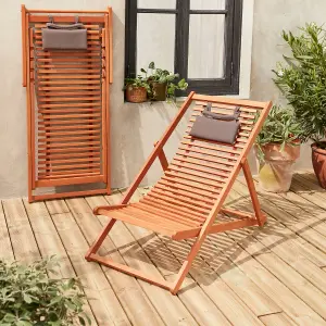 sweeek. Pair of slatted wooden deck chairs Bilbao Natural 102x56x86 cm