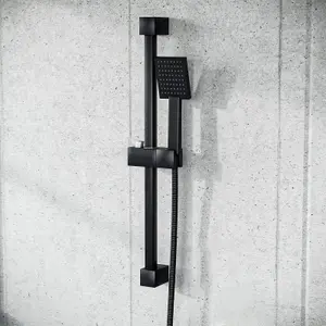 Matt Black Thermostatic Square Bar Mixer Shower Valve + Riser Rail + Head + Hose