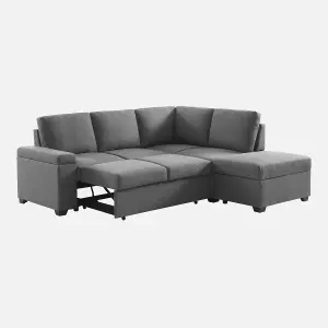 sweeek. 3-seater corner sofa bed with footstool Carl Charcoal Grey 223x83x89 cm