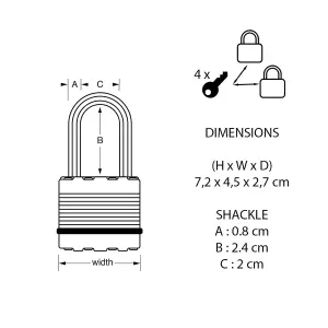 Master Lock Weather tough Laminated Steel Padlock (W)45mm, Pack of 2