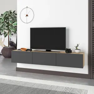 Decortie Francy Modern Wall Mounted TV Unit 55" Multimedia Centre Oak Anthracite Grey 180cm