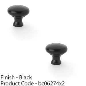 2 PACK - Victorian Round Door Knob - Matt Black 32mm - Kitchen Cabinet Pull Handle