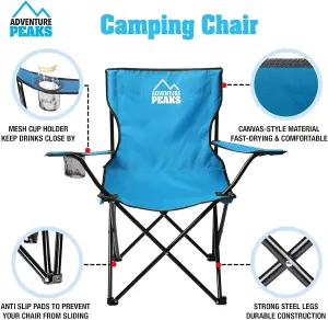 Set of 2 BLUE Folding Camping Chair With Armrest, Drink Holder & Carry Bag