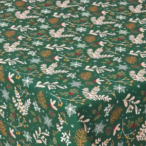 Homescapes Festive Forest 100% Cotton Green Christmas Tablecloth 178 x 305 cm