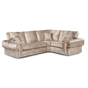 Chelsea Mink Crushed Velvet Large 4 Seater Corner Sofa 2 Corner 1 Rolled Arms