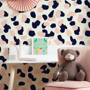 Abstract Spot Wallpaper In Pastel Pink And Navy