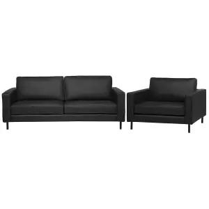 Leather Living Room Set Black SAVALEN