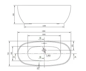 Lincoln Black Double Ended Small Freestanding Bath 1500mm x 750mm