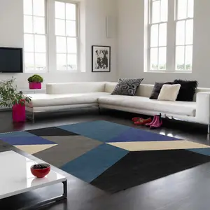 Blue Wool Handmade Luxurious Modern Abstract Geometric Rug For for Living Room and Bedroom-120cm X 170cm