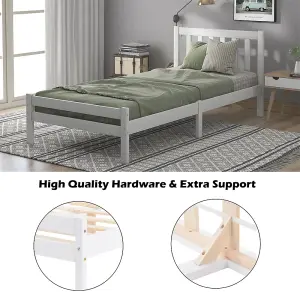 Wooden Bed Frame, Single Bed 3ft Solid Wooden Bed Frame, Bedroom Furniture for Adults, Kids, Teenagers, White