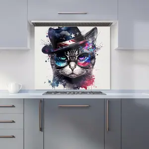 American Shorthair Cat Face Splashart Premium Glass Kitchen Splashback W600mm x H600mm