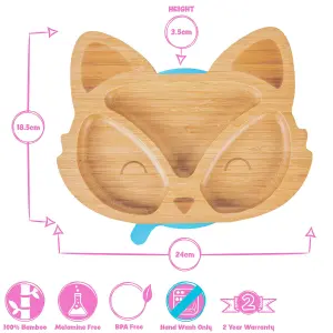 Tiny Dining - Children's Bamboo Suction Fox Plate - Blue