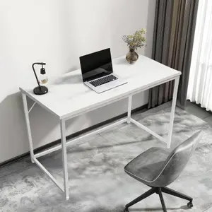 House of Home Rustic White Wood Grain Top With White Coated Metal Frame Medium 100cm Desk