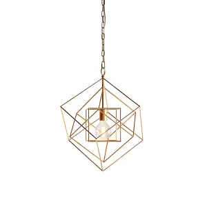 Medium Angular Ceiling Pendant Light - Antique Gold Leaf Finish Frame - Dimmable