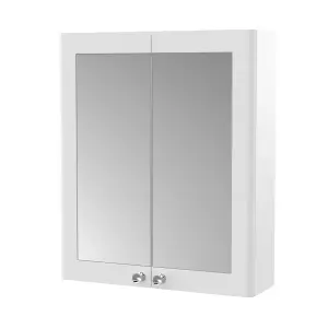 Traditional Wall Hung 2 Soft Close Door Mirror Cabinet, 600mm - Satin White