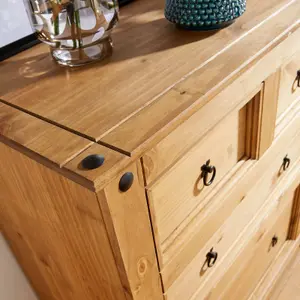 Home Source Corona 2+2 Drawer Rustic Chest Natural Waxed