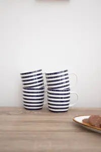 KitchenCraft Set of 4 Blue and White Striped Coffee Mugs