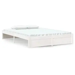 Berkfield Bed Frame White Solid Wood 135x190 cm Double