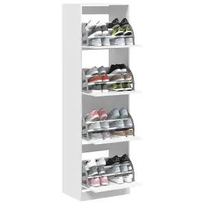 Shoe Cabinet with 4 Flip-Drawers White 60x42x204 cm