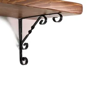 Wooden Rustic Shelf with Bracket WO Black 220mm 9 inches Medium Oak Length of 130cm