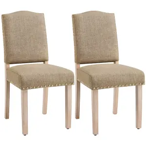 Yaheetech Set of 2 Upholstered Dining Chair with Nailhead Trim Khaki