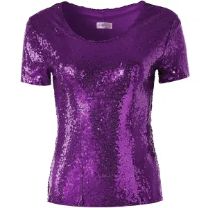 Short Sleeve Sequin Top - purple XL