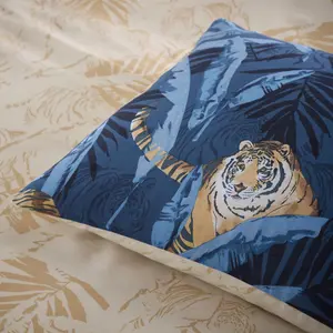 Simply Charlotte Tiger Single Duvet Cover Reversible Bedding Bed Set Blue