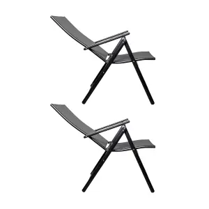 Set of 2 Outdoor Garden Patio Multi Position Reclining Folding Chair in Black