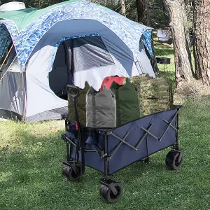 Costway Folding Collapsible Wagon Utility Garden Cart w/ Wide Wheels Adjustable Handle