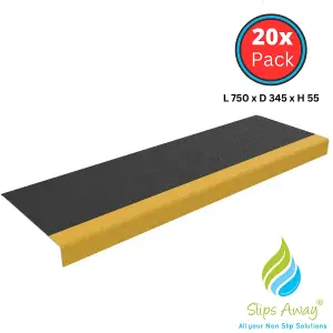 Stair Tread Nosing Covers - GRP Heavy Duty Anti Slip - Black & Yellow-  750mm x20