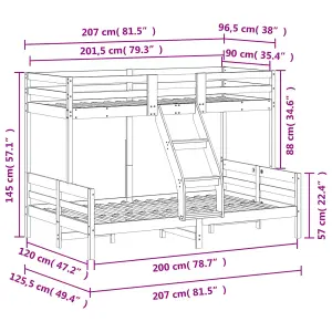 Berkfield Bunk Bed without Mattress 90x200/120x200 cm Wax Brown Solid Wood