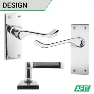 AFIT Polished Chrome Victorian Scroll Door Handle Latch Set - 4 Pairs of Internal Lever Latch Handles on Backplate & Latch (66mm)