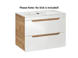 Bathroom 600mm Vanity Sink Unit Wall Cabinet Compact Drawers White Gloss Oak Arub