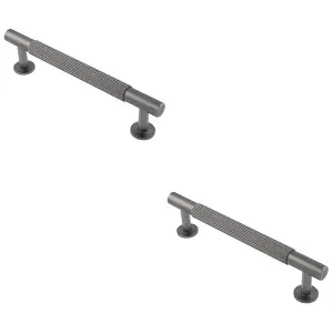 2 PACK - Reeded Lined Bar Door Pull Handle - 158mm x 13mm - 128mm Centres - Anthracite