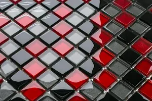 Glass mosaic on mesh for bathroom or kitchen 300mm x 300mm - Crimson Grey