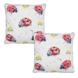 Country Life Ladybirds Filled Decorative Throw Scatter Cushion - 43 x 43cm - Pack of 2