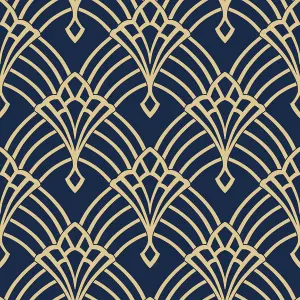 World of Wallpaper Waldorf Wallpaper Navy/Gold (274447-BUR)