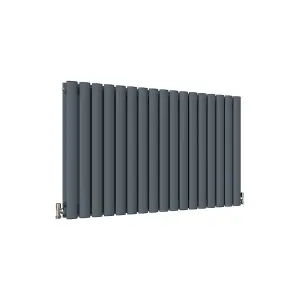 Horizontal Anthracite Double Oval Panel Radiator (H)600mm x (W)1003mm, 6616 BTU.